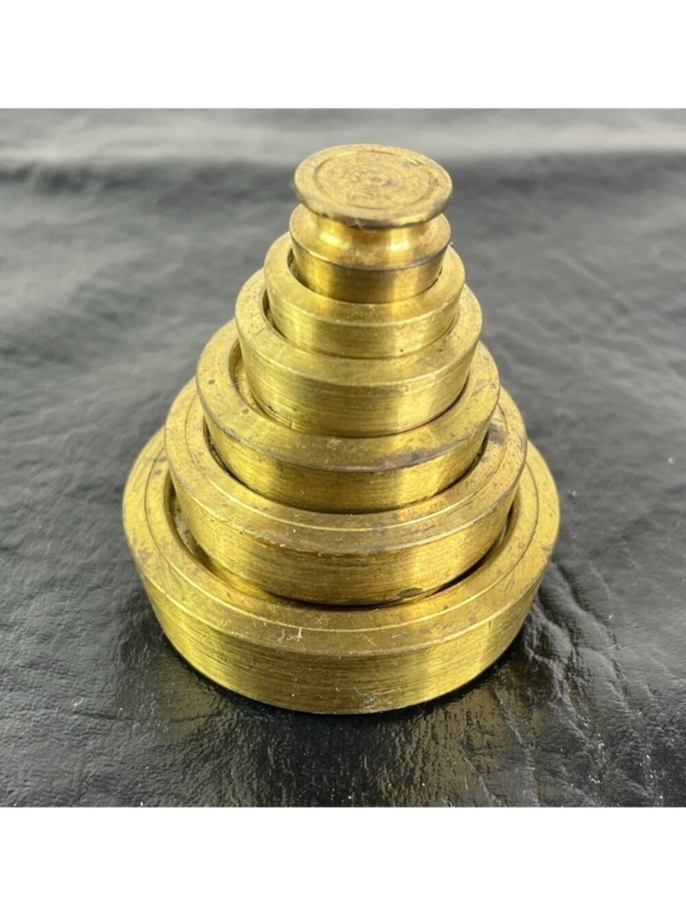 6 Antique Brass Nesting Weights AV Stacking Pyramid 1/2 to 8 Ounces Apothecary
